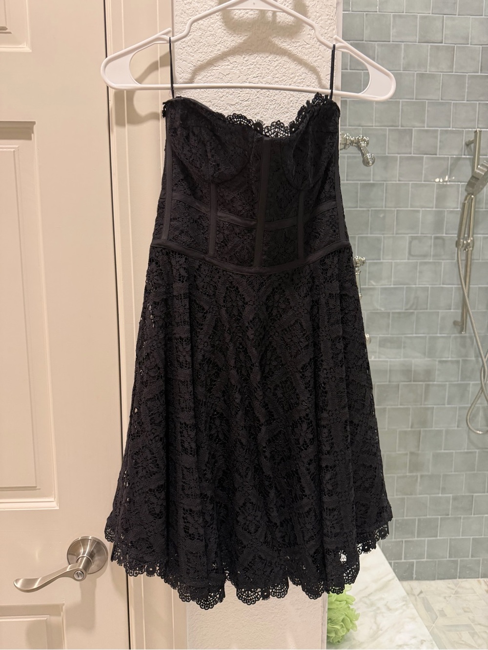 Bardot Black Strapless Lace A-Line Dress